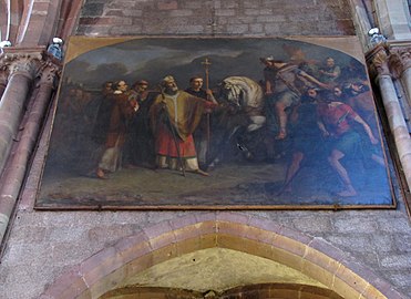 St-Germain barrant la route à Eocharich, tableau (1836), église gothique St-Georges, Sélestat (Bas-Rhin, Alsace)