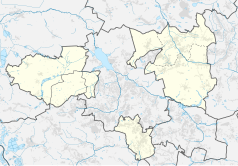 Mapa konturowa powiatu rybnickiego, u góry po prawej znajduje się punkt z opisem „Zamek w Czuchowie”