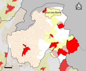 Localisation de l'aire d'attraction de Thonon-les-Bains dans le département de la Haute-Savoie.