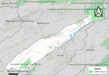 Carte de la ZNIEFF de type 1 sur la commune.