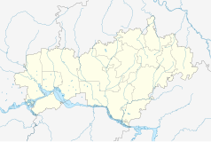 Mapa konturowa Mari El, w centrum znajduje się punkt z opisem „Jubilejnyj”