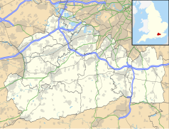 Mapa konturowa Surrey, blisko dolnej krawiędzi po lewej znajduje się punkt z opisem „Ansteadbrook”