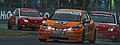 Shedden's Civic leads two of the VX Racing Vauxhalls at the Croft round of the 2008 British Touring Car Championship season