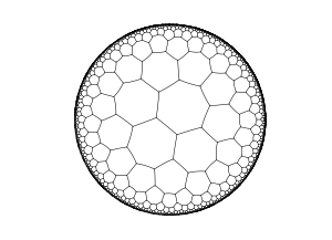 Pavage du plan hyperbolique par des heptagones, dans le modèle du disque de Poincaré