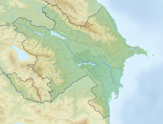 Mapa konturowa Azerbejdżanu, po lewej znajduje się czarny trójkącik z opisem „Góry Wardeniskie”