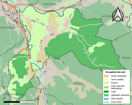 Carte en couleurs présentant l'occupation des sols.