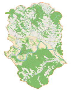 Mapa konturowa gminy Dubiecko, po lewej znajduje się punkt z opisem „Dział”