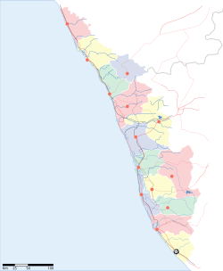 Map of केरल with कोल्लम marked