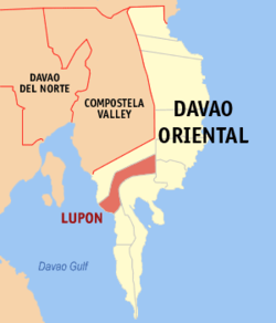 Map of Davao Oriental with Lupon highlighted