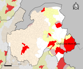 Localisation de l'aire d'attraction de Chamonix-Mont-Blanc dans le département de la Haute-Savoie.