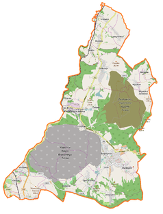 Mapa konturowa gminy Bogatynia, po prawej znajduje się punkt z opisem „Wigancice Żytawskie”