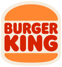 Red text spelling "Burger King" inbetween two orange semi-circles.