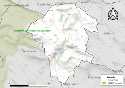 Carte de la ZNIEFF de type 2 sur la commune.