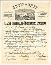 Bräcke-Sundsvalls Kommunikations AB, aktiebrev, 1868