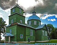 Porplišča, Rajon Dokšycy, Woblasc Wicebsk, Spasa Praabaženskaja Carkwa (Verklärung des Herrn), Holzkirche von 1627 mit Laternenturm