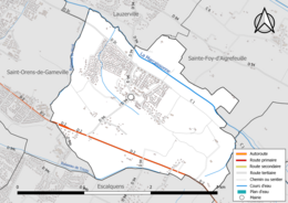 Carte en couleur présentant le réseau hydrographique de la commune