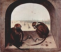 老彼得·布勒哲爾的《兩隻猴子（英语：Two Monkeys (Bruegel)）》，20 × 23cm，約作於1562年，1931年購入，來自安特衛普 彼得·史蒂文斯（Peter Stevens）的收藏[49]