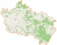 Mapa konturowa powiatu siemiatyckiego, u góry po lewej znajduje się punkt z opisem „Stare Moczydły”