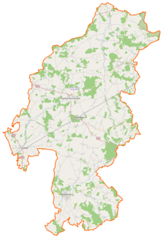 Mapa konturowa powiatu wysokomazowieckiego, po lewej znajduje się punkt z opisem „Kaczyn-Herbasy”