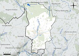 Carte en couleur présentant le réseau hydrographique de la commune