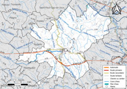 Carte en couleur présentant le réseau hydrographique de la commune