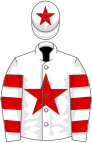 White, red star, hooped sleeves, red star on cap