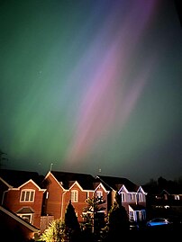 Auroranın Thornton-Cleveleys, Birleşik Krallık'tan görünüşü (53°K)