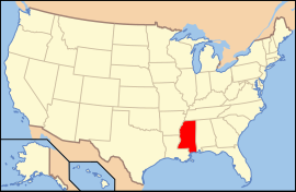 Map of the United States with میسیسیپی highlighted