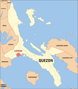 Map of Quezon showing the location of Lucena City