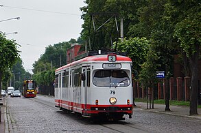 Duewag GT8 ex Krefeld im eingleisigen Abschnitt auf der ulica Legionów, 2011