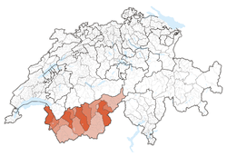 Map of Switzerland, location of کانتون وله highlighted