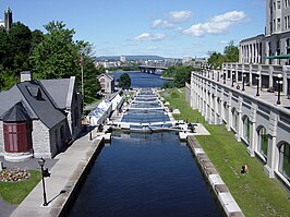 Sluizen bij het begin van het Rideau Canal in Ottawa