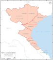 A map of North Vietnam divided into red areas for bombing strategy, as duplicated by the US Military Academy