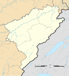 Mapa konturowa Doubs, blisko centrum u góry znajduje się punkt z opisem „Vercel-Villedieu-le-Camp”