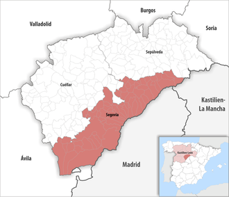 Die Lage der Comarca Cuéllar in der Provinz Segovia