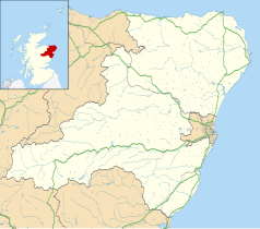 Mapa konturowa Aberdeenshire, po lewej nieco na dole znajduje się punkt z opisem „Zamek Balmoral”