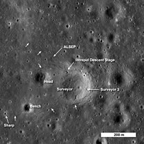 Lugar de alunizaje del Apolo 12 y la sonda Surveyor 3