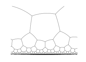 Pavage du plan hyperbolique par des heptagones, dans le modèle du demi-plan de Poincaré