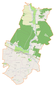 Mapa konturowa gminy Ćmielów, po lewej znajduje się punkt z opisem „Brzóstowa”