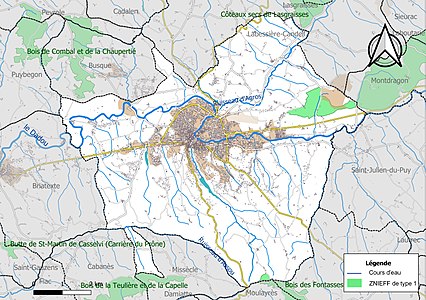 Carte des ZNIEFF de type 1 sur la commune.