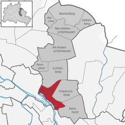 Stadsdelen Rummelsburgs läge i stadsdelsområdet Lichtenberg i Berlin