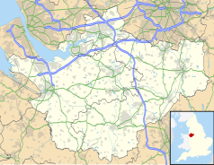 Mapa konturowa Cheshire, w centrum znajduje się punkt z opisem „Middlewich”