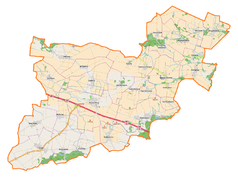 Mapa konturowa gminy Kostomłoty, na dole po lewej znajduje się punkt z opisem „Bogdanów”