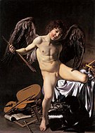 卡拉瓦喬的《愛征服一切（英语：Amor Vincit Omnia (Caravaggio)）》，156 × 113cm，約作於1601-1602年，1815年購入，來自文琴佐·朱斯蒂尼亞尼（英语：Vincenzo Giustiniani）的收藏[51]