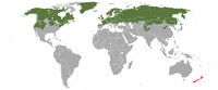 Stoat range (green—native, red—introduced)