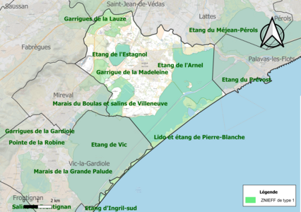 Carte des ZNIEFF de type 1 sur la commune.