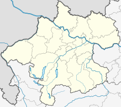 Mapa konturowa Górnej Austrii, na dole nieco na lewo znajduje się punkt z opisem „Kalmberg-Schanzen”