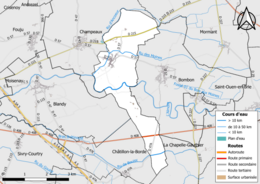 Carte en couleur présentant le réseau hydrographique de la commune