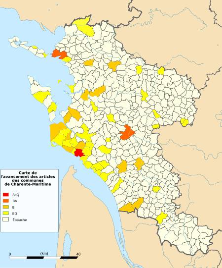 Carte de l'avancement des articles des communes de la Charente-Maritime