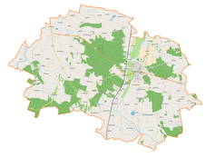 Mapa konturowa gminy Poddębice, blisko górnej krawiędzi nieco na lewo znajduje się punkt z opisem „Józefów”